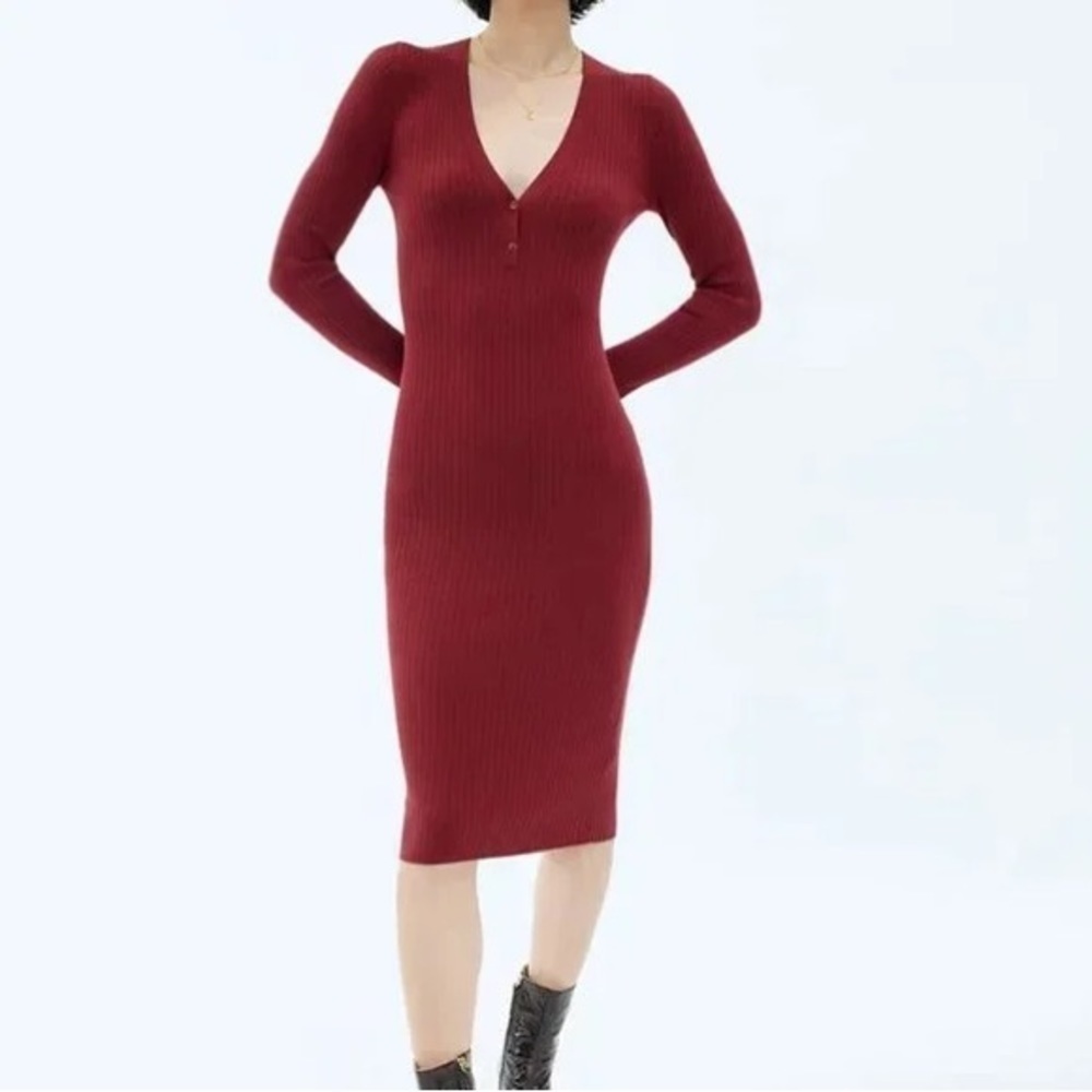 Aritzia Wilfred Layla Henley Dress in Garnet Red